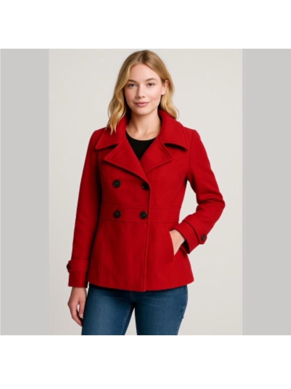George red winter coat wool blend black buttons fully lined Woman 4/6